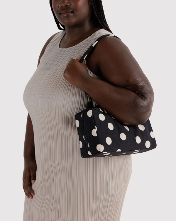 Nylon Bowler Bag - Black And Cream Polka Dot - Material: heavyweight-nylon
