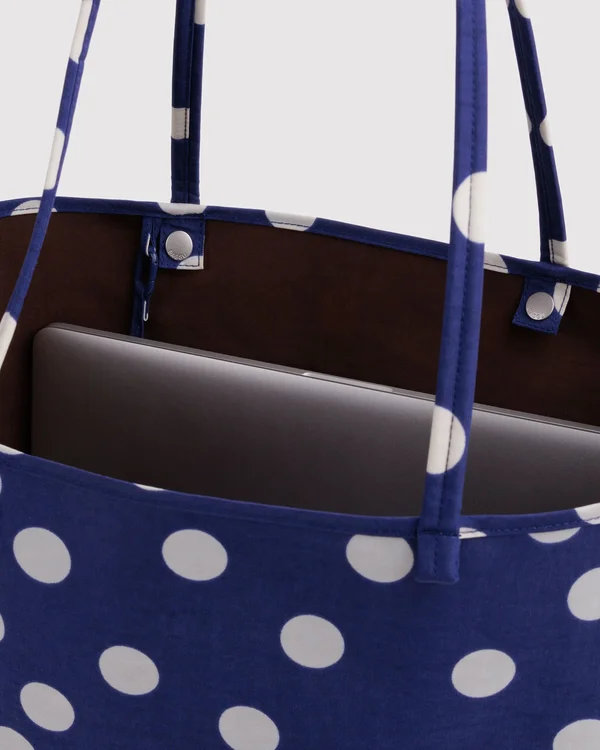 Large Nylon Reversible Tote - Navy Polka Dot Mix