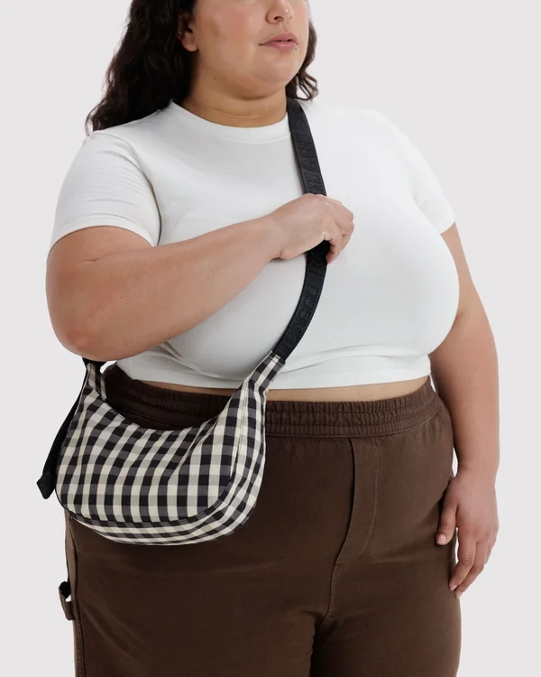 Small Nylon Crescent Bag - Black And Cream Gingham - Size: OS
