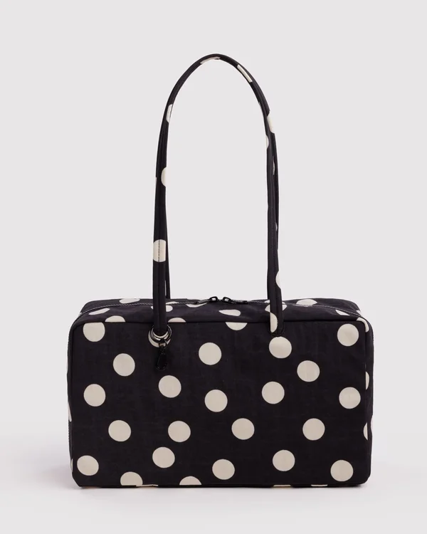 Medium Nylon Bowler Bag - Black And Cream Polka Dot - Size: OS