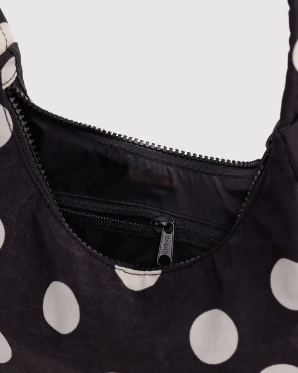 Mini Nylon Shoulder Bag - Black And Cream Polka Dot - Material: heavyweight-nylon