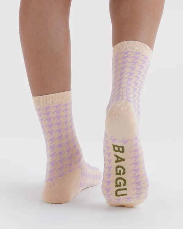Crew Sock - Pink Houndstooth