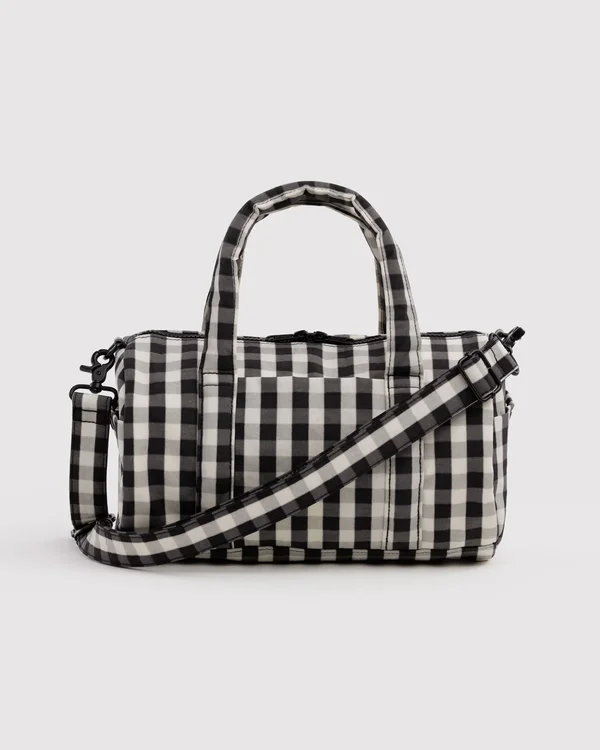 Nylon Duffle Bag - Black And Cream Gingham - Size: OS