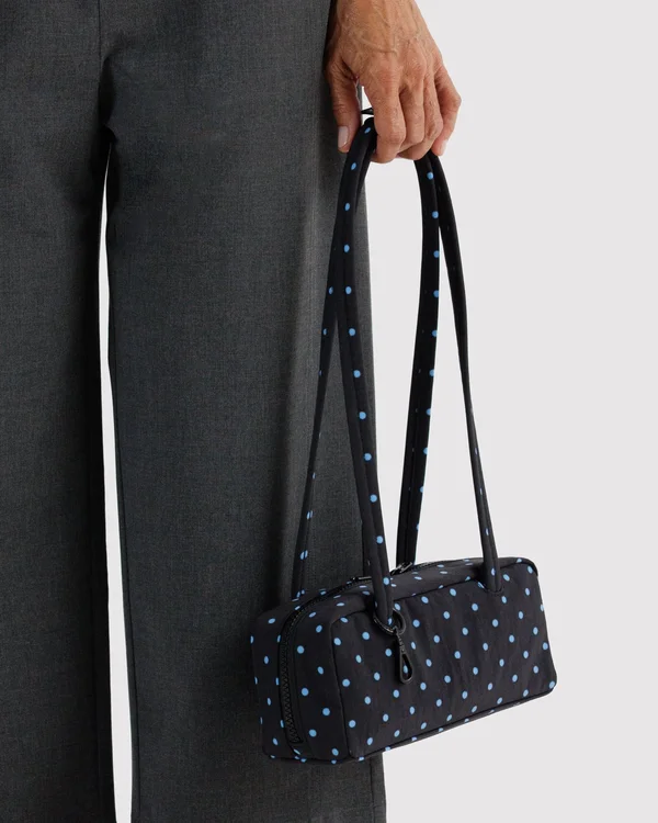 Small Nylon Bowler Bag - Black And Sky Blue Micro Dot - Size: OS