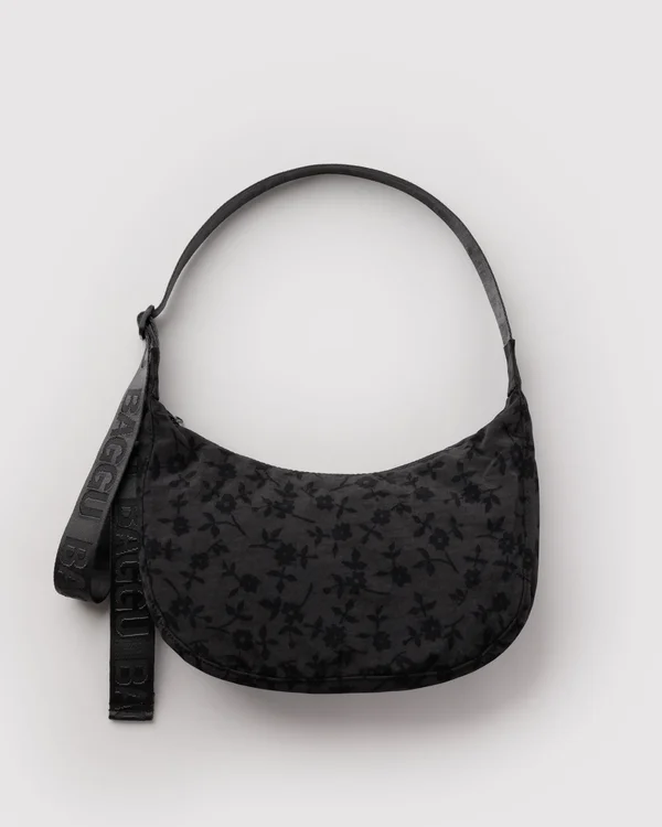 Medium Nylon Crescent Bag - Charcoal Ditsy Floral