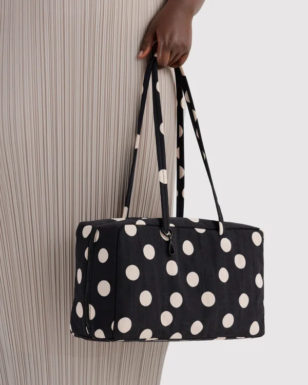 Medium Nylon Bowler Bag - Black And Cream Polka Dot - Size: OS