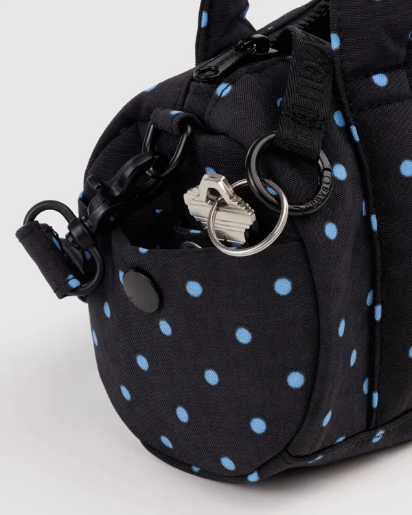 Small Nylon Duffle Bag - Black And Sky Blue Micro Dot - Material: heavyweight-nylon