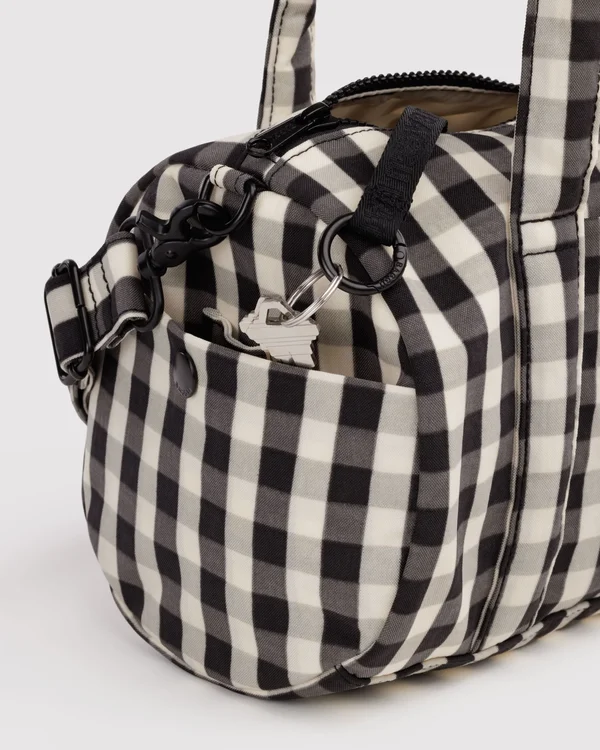 Nylon Duffle Bag - Black And Cream Gingham - Size: OS