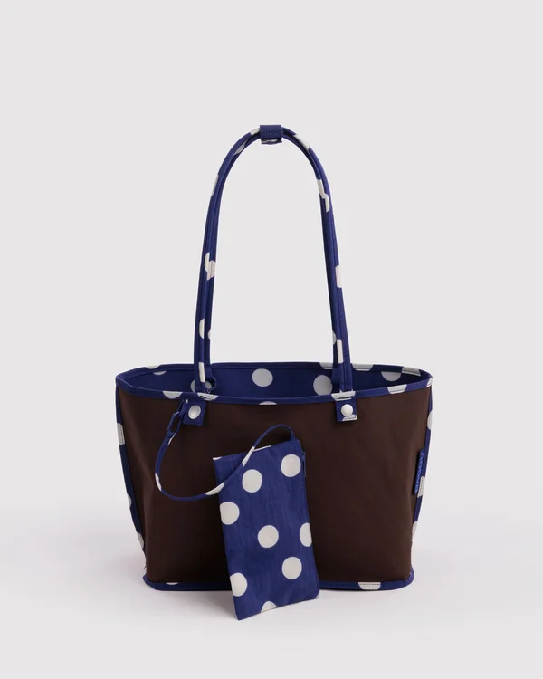 Medium Nylon Reversible Tote - Navy Polka Dot Mix