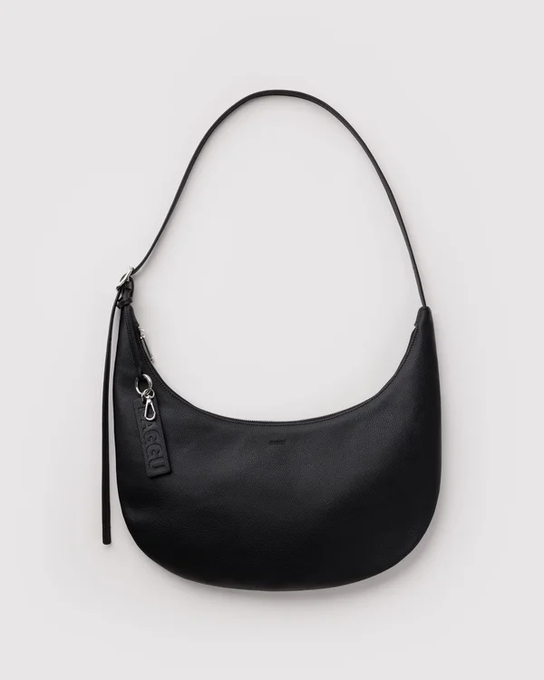 Medium Recycled Leather Flat Crescent - Black