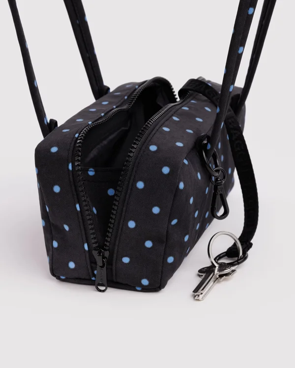 Small Nylon Bowler Bag - Black And Sky Blue Micro Dot - Size: OS