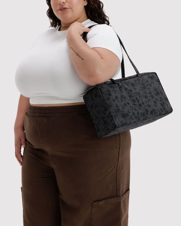 Medium Nylon Bowler Bag - Charcoal Ditsy Floral - Material: heavyweight-nylon